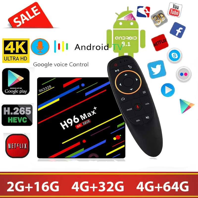 

H96 MAX+ Android 9.0 Voice Conrol TV BOX RK3328 4G 32G/64G ROM 4K FULL HD BT4.0 2.4/5G wifi IPTV Subscription M3U Smart TV BOX