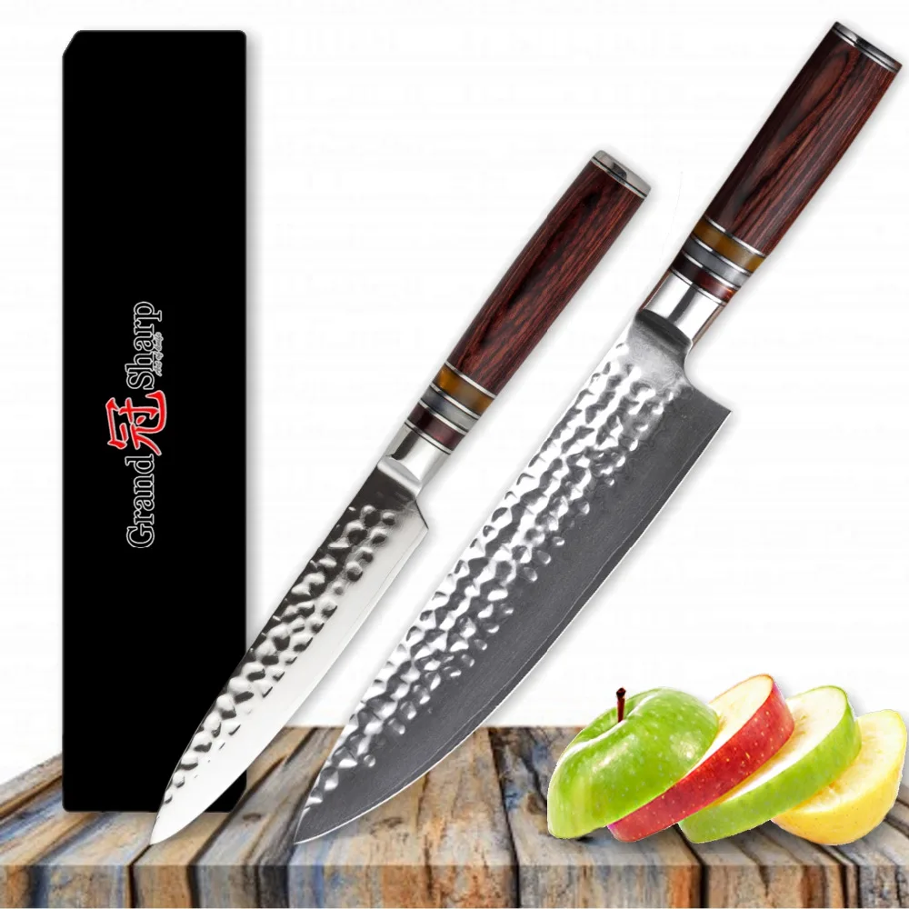 Ножи комплект 2 шт Шеф-повар коммунальные Ножи vg10 Дамаск Сталь японский Кухня ножей Дамаск шеф-повар Ножи Пособия по кулинарии инструменты Sharp