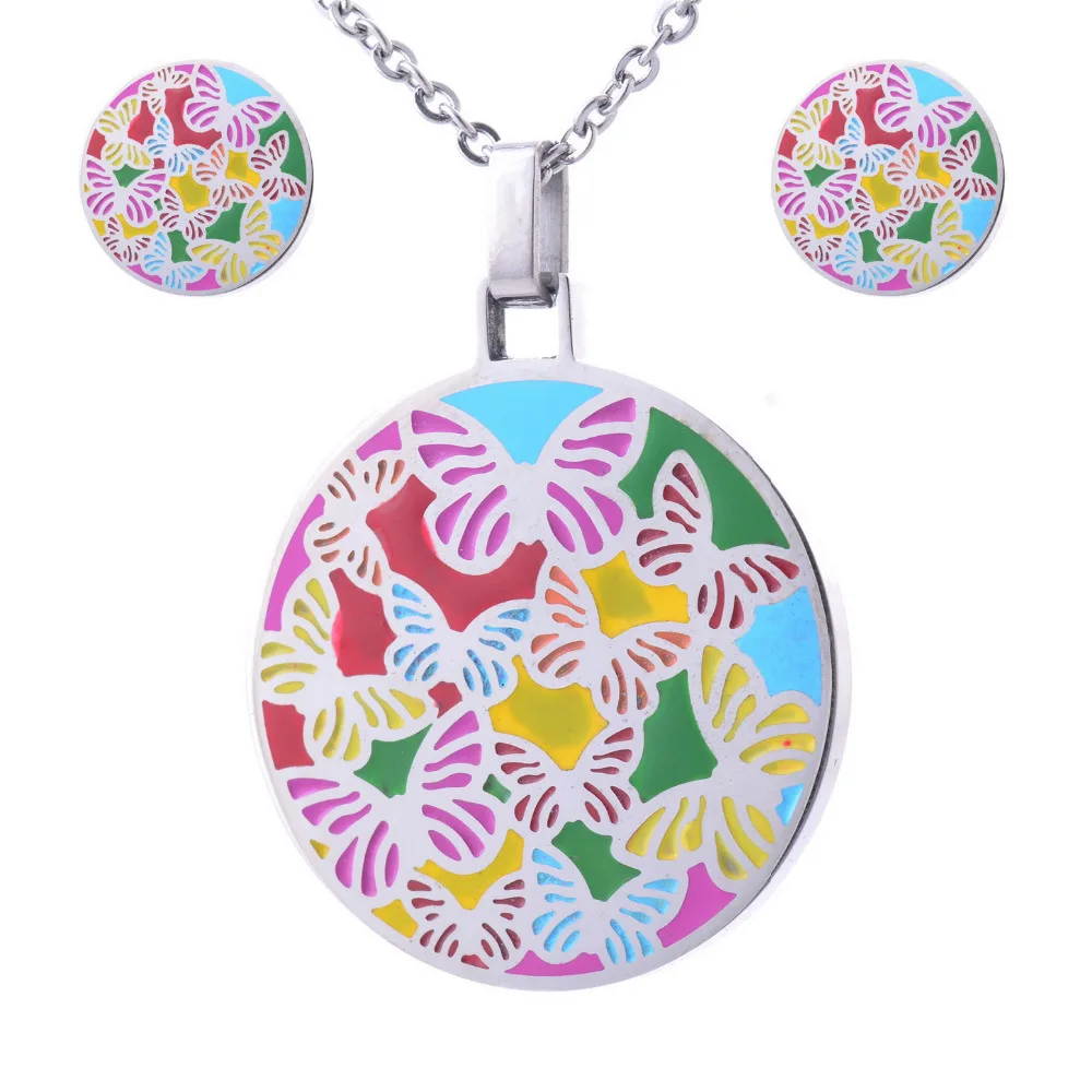 

316L Stainless Steel Jewelry Sets Pendants Stud Earring Silver Color Trendy Jewelry Sets Chain For Women Gift