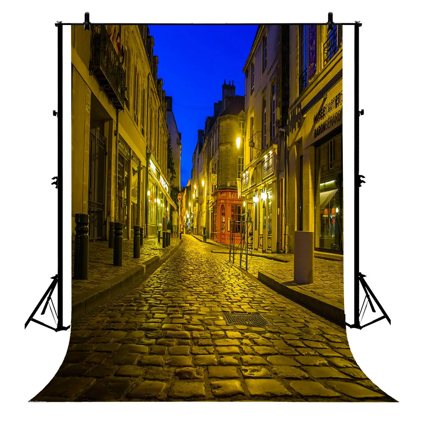 

5x7ft Golden Paris Street City Night View Scene Simulation Polyester Photo Background Portrait Backdrop