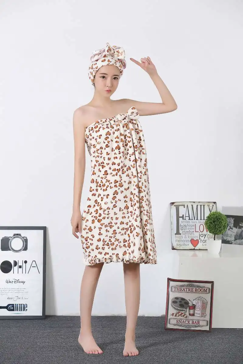 Cute Women Bathrobe With Shower Cap Solid Knee-Length Pajamas Flannel Off Shoulder Dressing Gowns For Women New Sleeveless Robes (5)