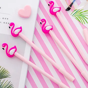 

2Pcs/Lot Cartoon Cute Kawaii Hotpink Flamingo Swan Novelty New Creative Pen Gel Pen Office School Gift Stationery Pen