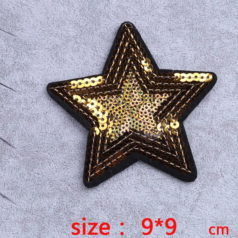 

sequined tinsel paillettes gold star Iron On Embroidered Patch For Cloth Cartoon Badge Garment Appliques Accessory