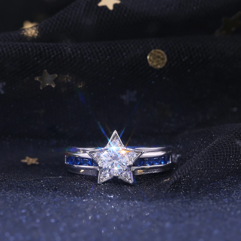 Huitan Navy Style Blue White Color With Shiny Star Shaped Women Rings Micro Paved Factory Direct Selling Rings Dropshipping