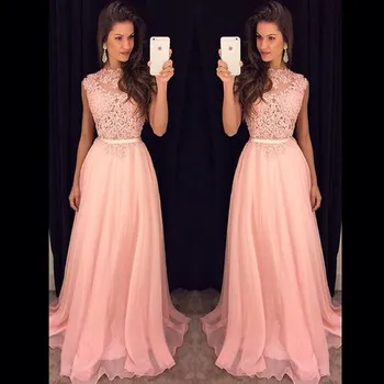 

Elegant Long Chiffon Bridesmaid Dresses Hot Sale Sleeveless Lace Pink Yellow Wedding Party Dress Formal Gowns Vestidos plus size