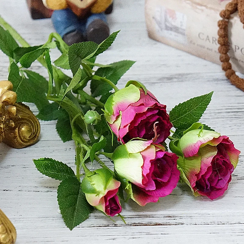 4 бутона роз Искусственные цветы для свадьбы имитация цветов для дома ваза отель фотографии реквизит декор
