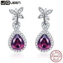 Vintage Granate Esterlina 925 Pendiente de Plata Pendientes de Gota de Agua Grande Cuelga Los Pendientes Largos Pendientes Para Las Mujeres 2016 de Regalo Rojo de Moda