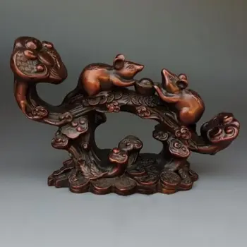 

Chinese Pure Purple Copper Zodiac Mouse Mice On RuYi Wealth Yuanbao Statue