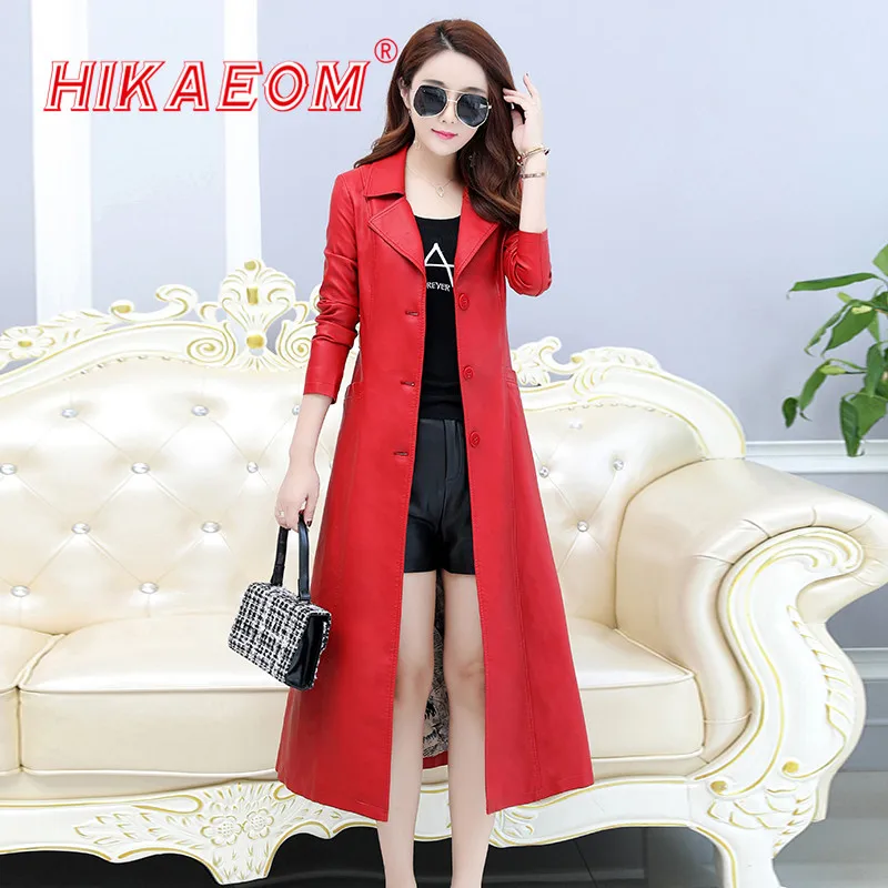 

Fashion X-long Faux leather jacket Female Winter Autumn Plus Size PU Leather Coats Female Single Breasted Sashes Trench Outwear