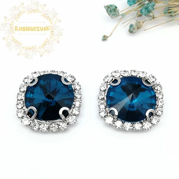 

Peacock blue ROUND Glass Crystal sew on rhinestones with Crystal buckle claw Diy wedding dress accessories Free shipping