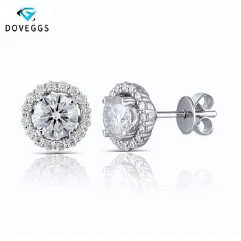 

DovEggs 10K White Gold 1.48ctw FG Colorless Lab Created Moissanite Diamond Stud Earrings For Women Gold Earring with Accents