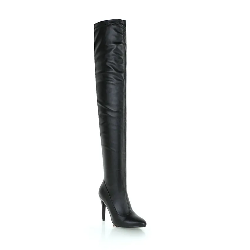 QUTAA/ женские ботфорты на высоком каблуке с острым носком на молнии; универсальная зимняя обувь на платформе женские мотоциклетные ботинки Большие размеры 34-43 - Цвет: Черный
