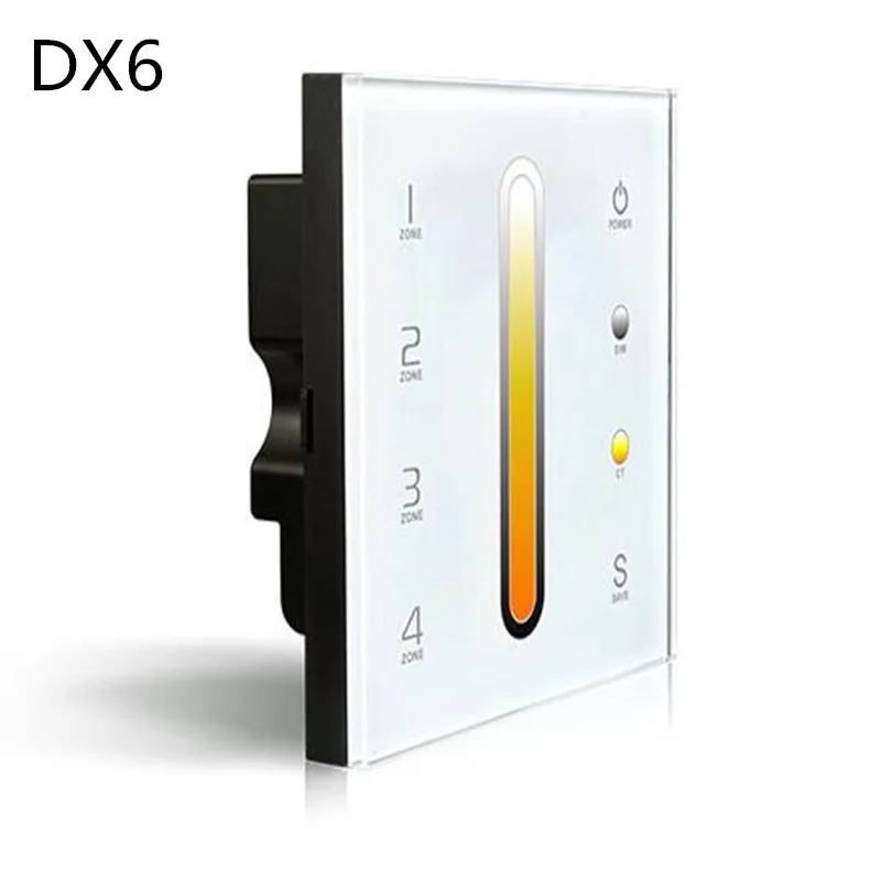 

DX6 DX7 4 Zones Control Touch Panel Wall Mount LED Color Temperature Adjustable CT dual color Controller 2.4G Wireless DMX512