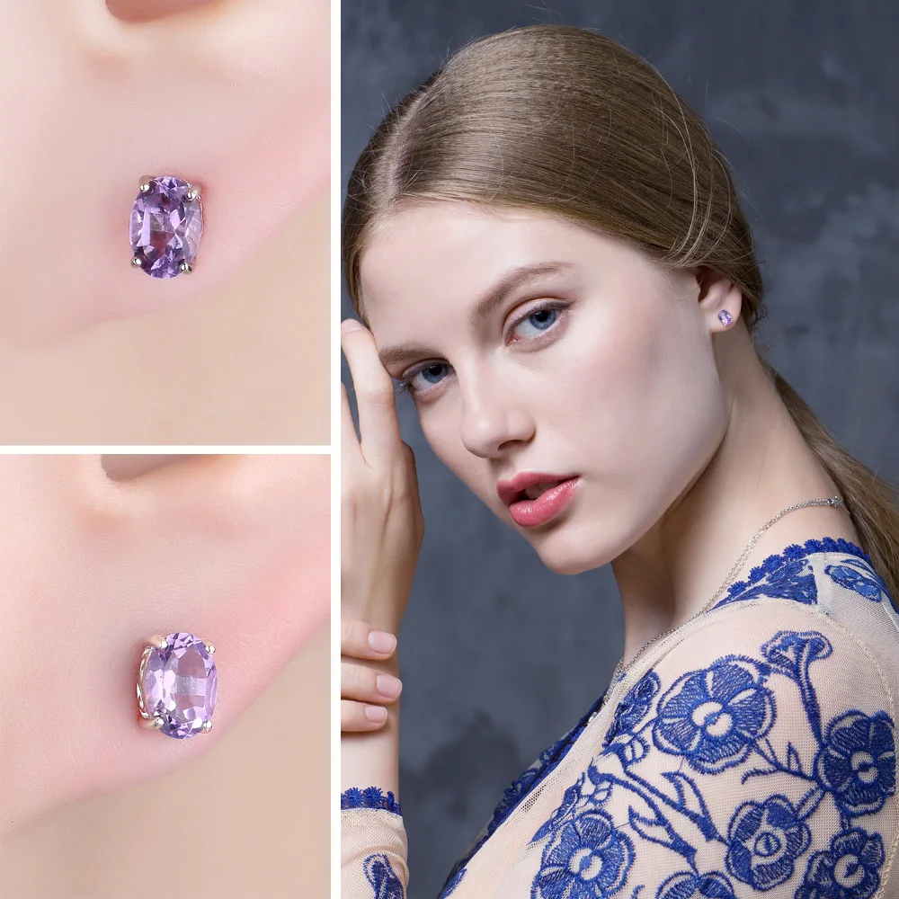 JewelryPalace Овальный 1.4ct фиолетовый аметисты камень серьги Pure 925 пробы Серебряные