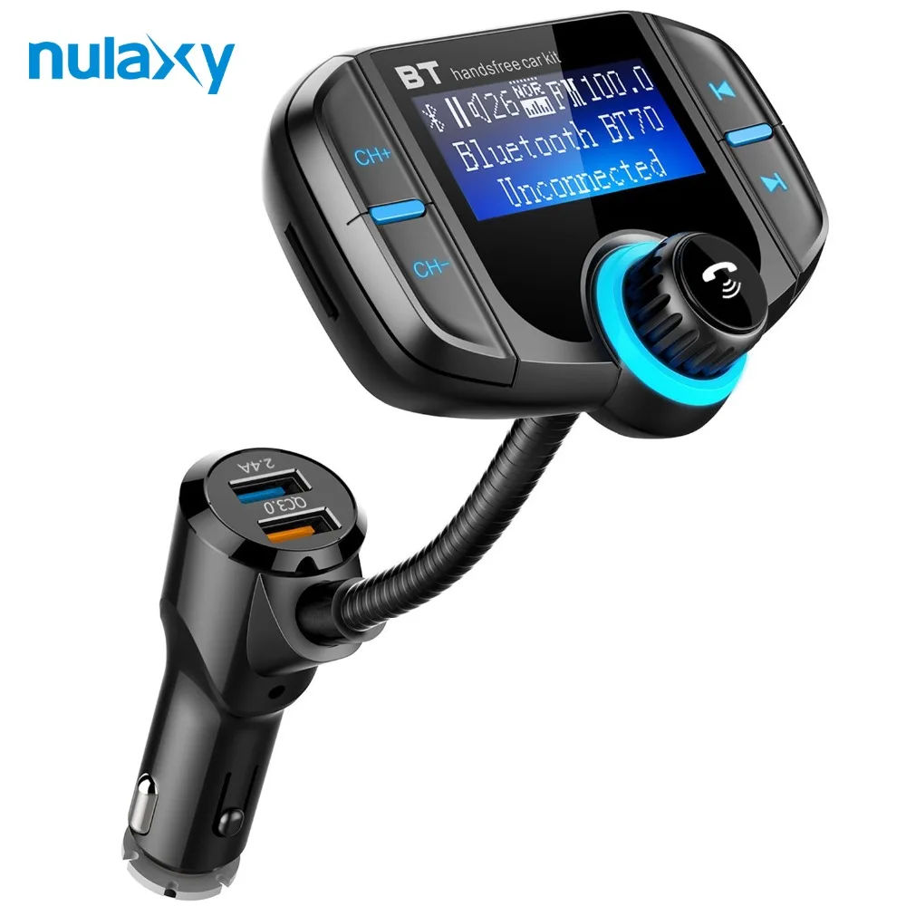 

Nulaxy FM Transmitter Bluetooth FM Modulator 2 Port Quick Charge 3.0 Charger Handsfree Car Kit 1.65'' MP3 Player Support Siri