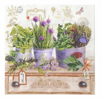 

Decoupage wedding birthday napkin paper vintage tissue purple lavender flower pot handkerchief party dinner elegant serviette