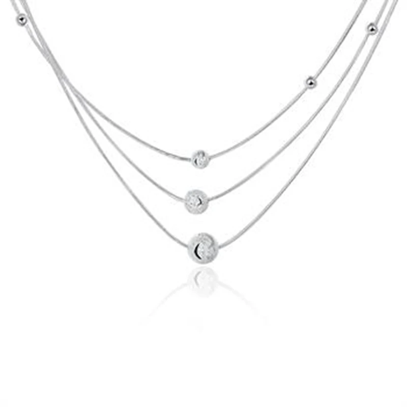 Necklaces Silver Plated Necklace Silver Fashion Jewelry Necklace 18 Inches Chains Three Lines Necklaces Silver Plated Necklace Silver Fashion Jewelry Necklace 18 Inches Chains Three Lines