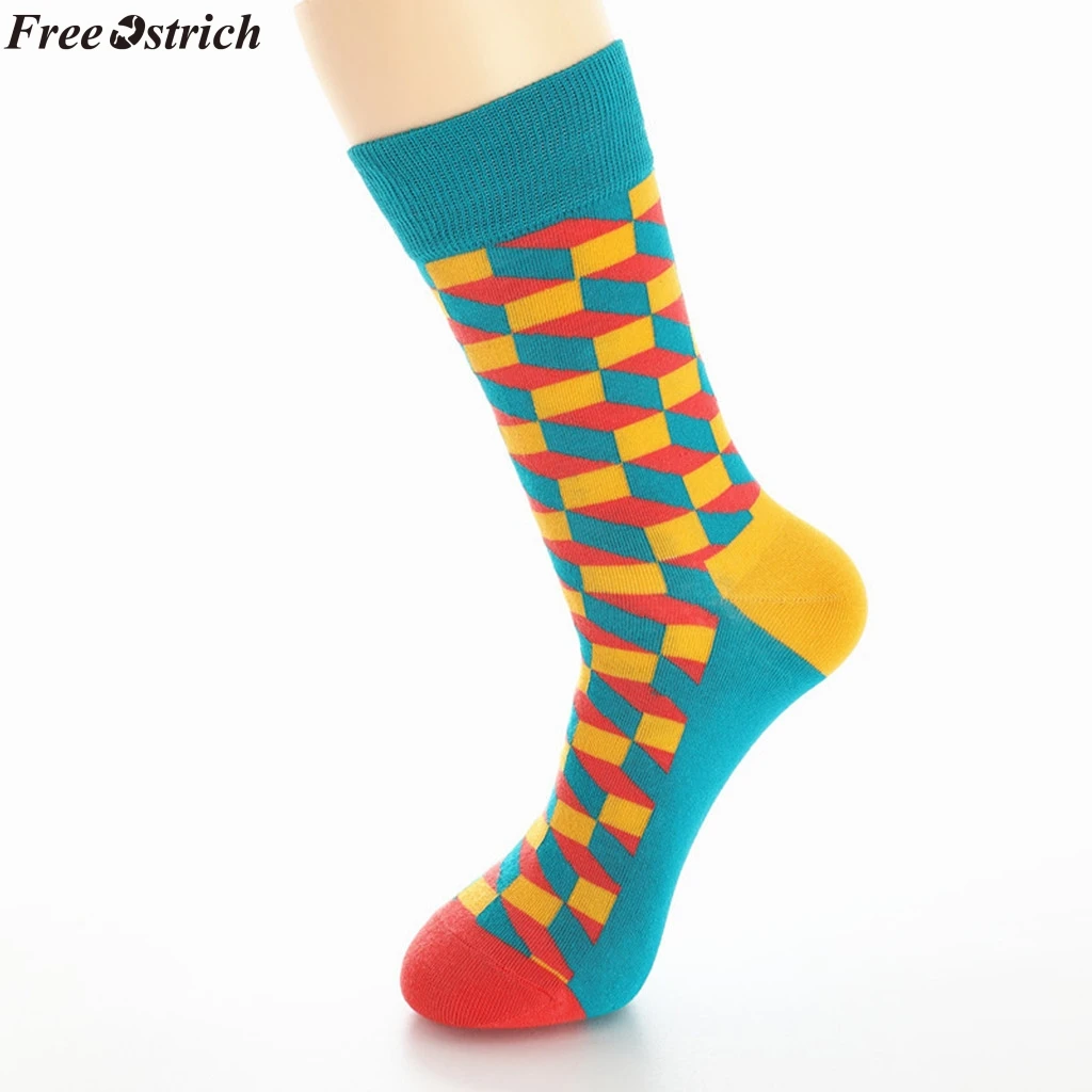 

FREE OSTRICH British style square plaid color matching cotton men's long tube socks fashion warm colorful diamond casual socks