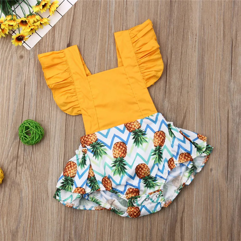 

Newborn Baby Girls clothes Pineapple print Backless cotton Jumpsuit Ruffle summer sleeveless square collar Bodysuit one pieces