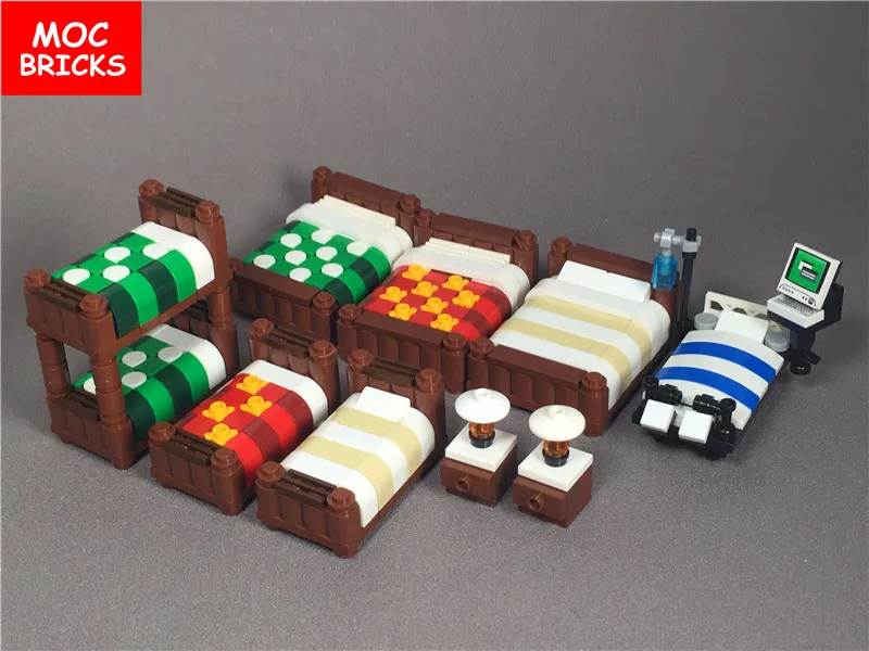 5 шт./лот MOC кирпичи сделай сам красочная декоративная мебель двойная кровать