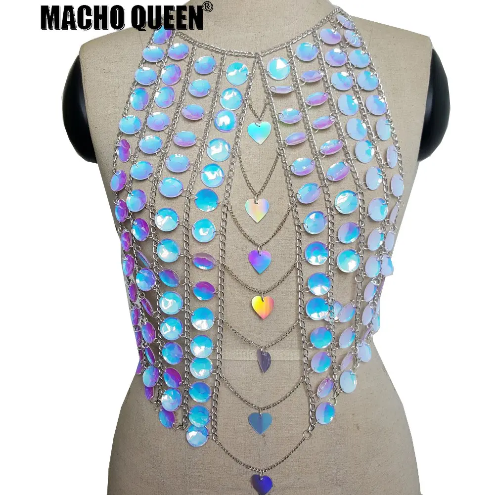 

Bruning man Costumes Wear Holographic Body Chain Festival Rave Gear Clothing Summer Beach Top