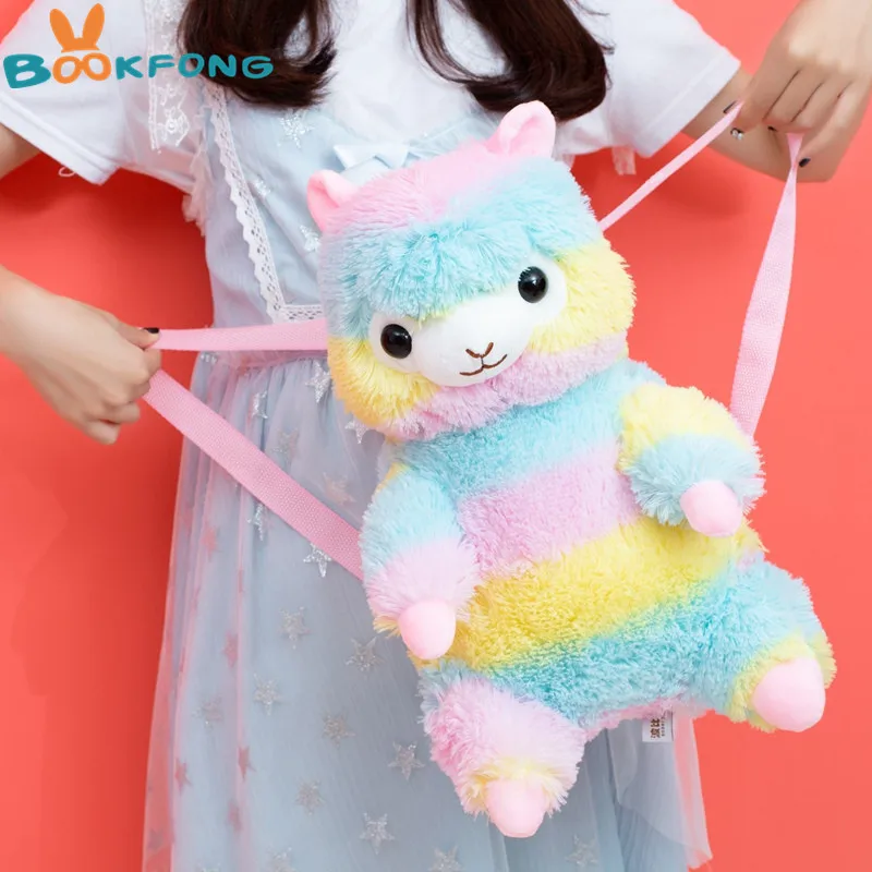 1 шт. 40 см аниме Радуга Альпака Kawaii Плюшевый Рюкзак Красочные куклы ламы детские игрушки Детский подарок на день рождения