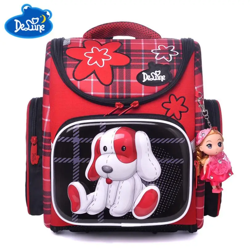 

Russia famous Backpack Delune Orthopedic School Bags girls dog Printing Ultralight Schoolbag Backpack black For Primary children
