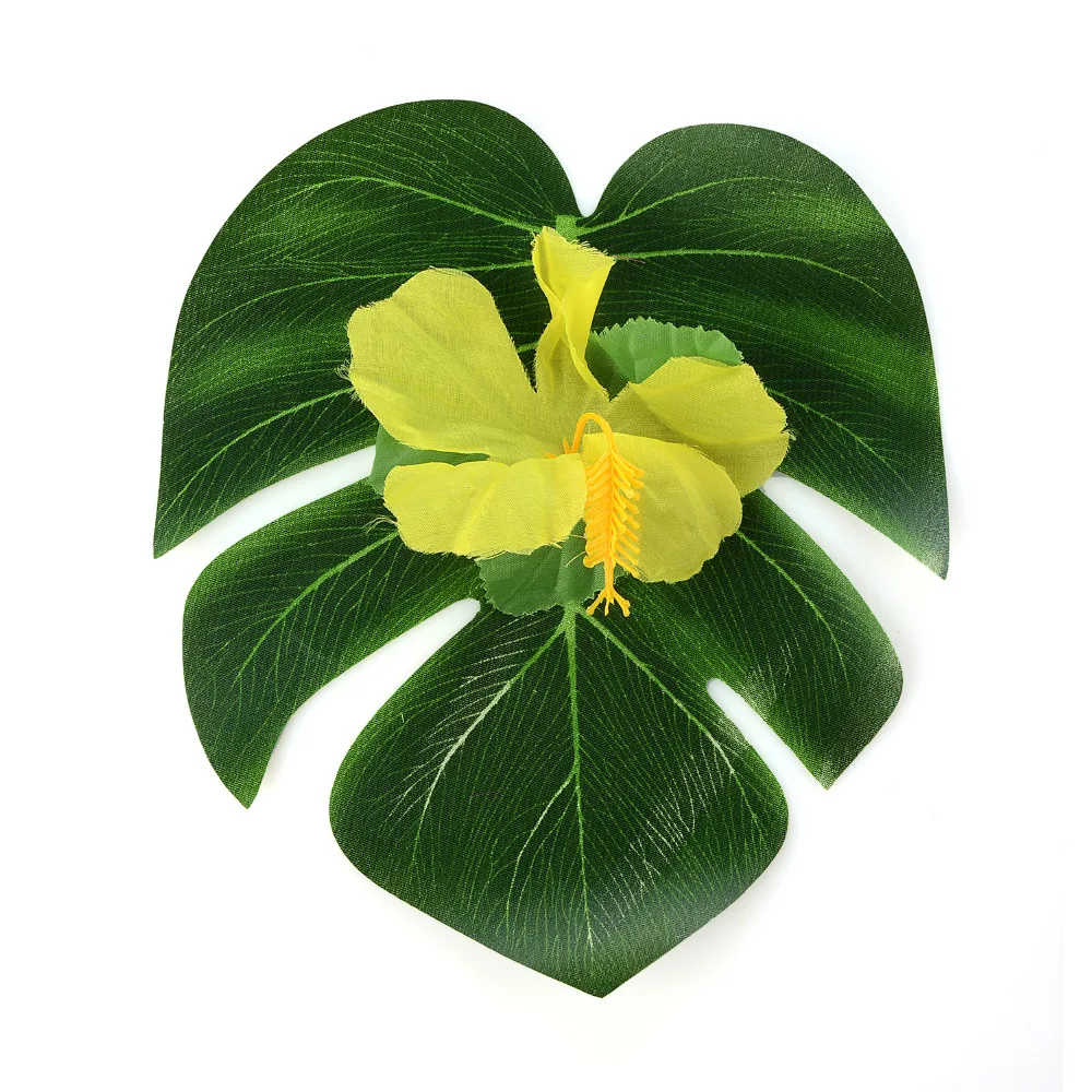 54Pcs Party Decoration Supplies Tropical Palm Leaves Hibiscus Flowers Simulation Leaf For Hawaiian Jungle Beach Party DIY Decor