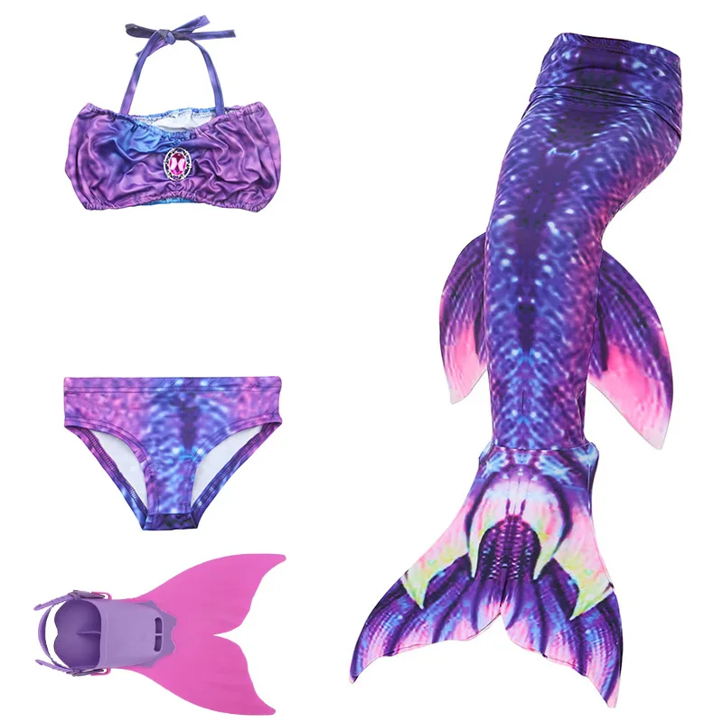 4pcs swimsuit Новые девушки для плавания детей Русалка Моноласты, хвосты для купания Fin Русалочка платье принцессы для косплея Костюм Русалки водонепроницаемая сумка для сотового телефона - Цвет: 4pcs swimsuit