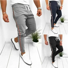 Новые мужские повседневные штаны длиной до щиколотки, эластичные полосатые спортивные штаны для бега, мужские спортивные штаны для фитнеса, мужские длинные тонкие штаны