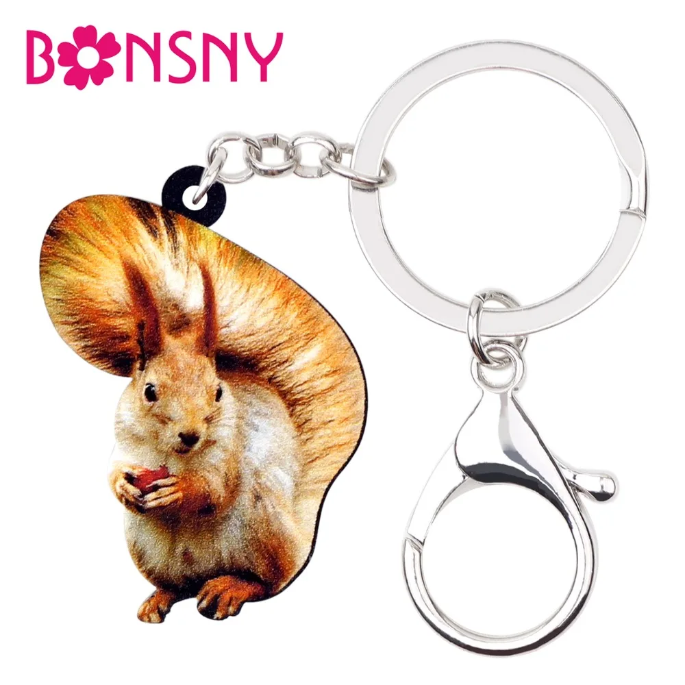 

Bonsny Statement Acrylic Sweet Squirrel Key Chains Keychain Rings Fashion Cartoon Jewelry For Women Girls Ladies Teen Bag Charms