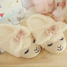 Mignon Moutons Animal de Bande Dessinée Femmes Pantoufles À La Maison D’hiver Pour Intérieur Chambre Maison Chaud Coton Chaussures Adulte Appartements En Peluche Cadeau De Noël