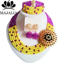 Модные нигерийские Свадебные африканские бусы комплект ювелирных изделий желтый кристалл ожерелье Наборы свадебных ювелирных изделий gg-128