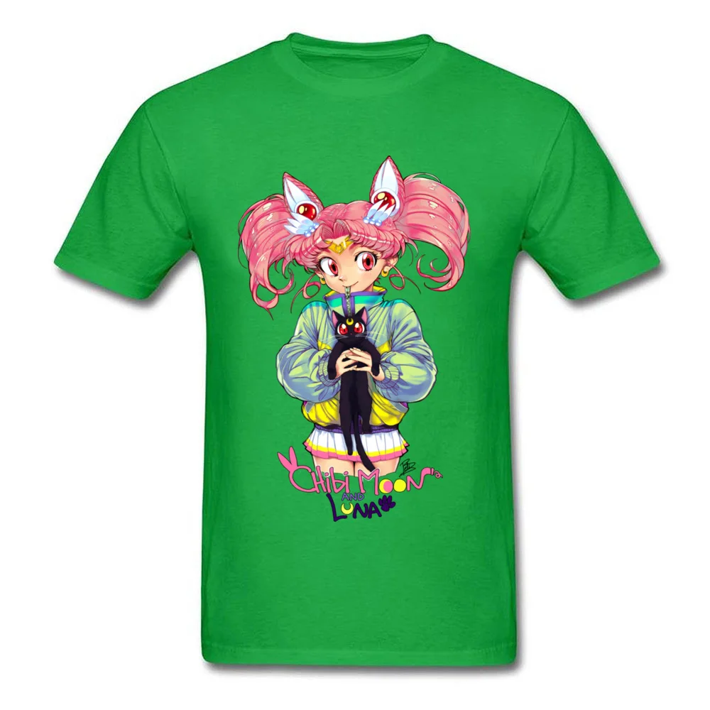Chibi Moon Luna Geek Short Sleeve Tees NEW YEAR DAY Round Collar 100% Cotton Fabric Men T-Shirt Geek Sweatshirts 2018 Newest Chibi Moon  Luna green