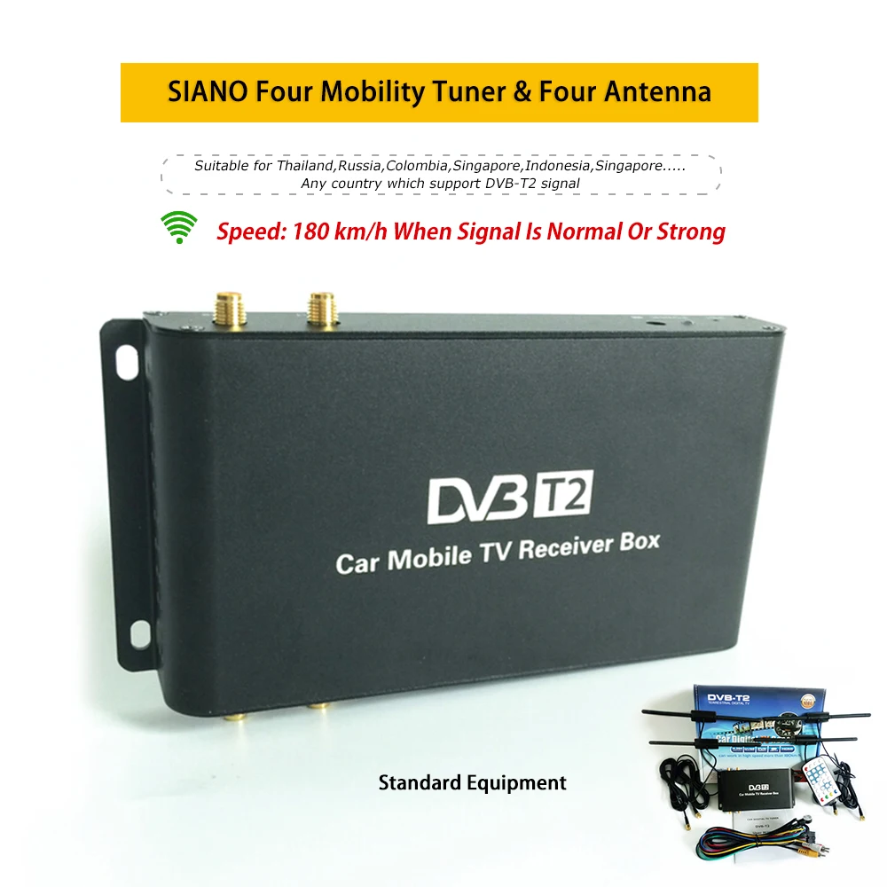 

180 KM/H Four Antenna Car Digital TV Turner DVB-T2 Mobile Digital TV Receiver for Russia Germany Italy Czech TV Receiver for Car