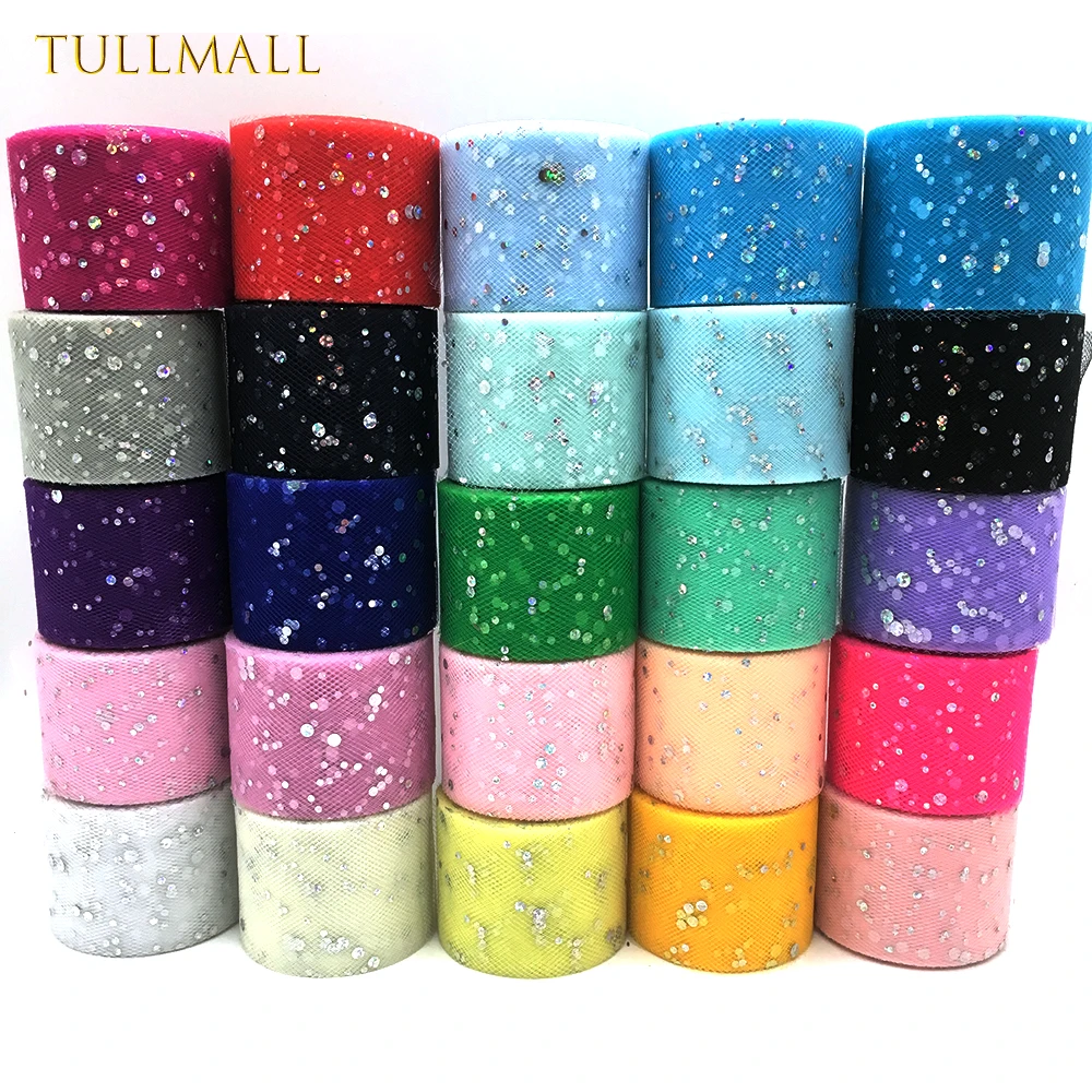 TULLMALL 5 см 25 ярдов тюль рулон Блестки Свадебный Декор ткань катушка органза лазер