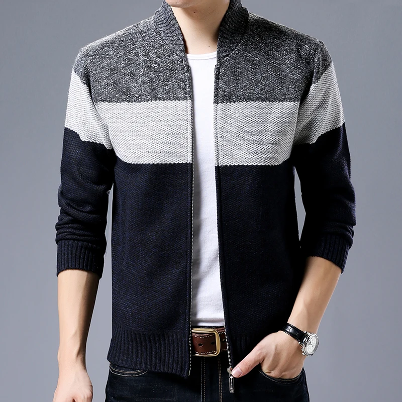 New Fashion Brand Clothing Jacket Men Casual Mandarin Collar Mens Coat Gradient knitting Zippers Mens Jackets And Coats