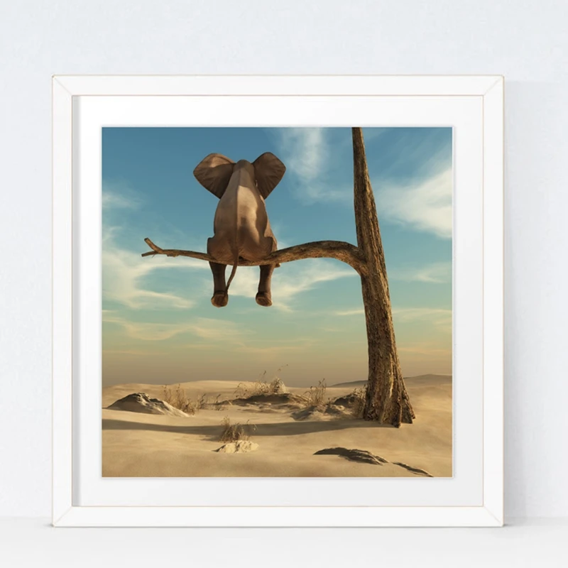 Слон стоит на ветке дерева холст Художественная печать Настенная картина, Сюрреалистическая Картина на холсте художественный плакат домашний декор