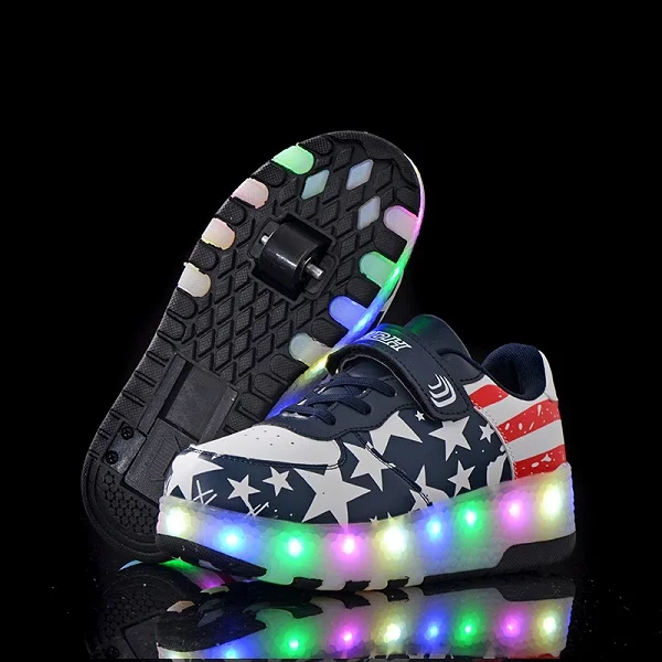 Детская обувь led heelies спортивные кроссовки с двумя колесами для мальчиков роликовые катания повседневная обувь с роликами zapatillas - Цвет: Синий