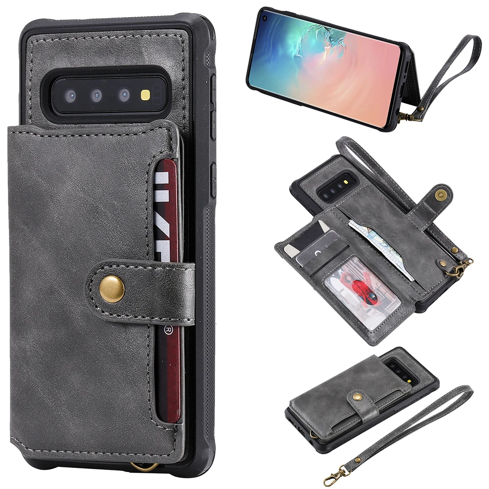 Retro Flip Wallet Pocket Phone Case For Samsung Galaxy S10 S10 Plus Luxury Leather Back Cover