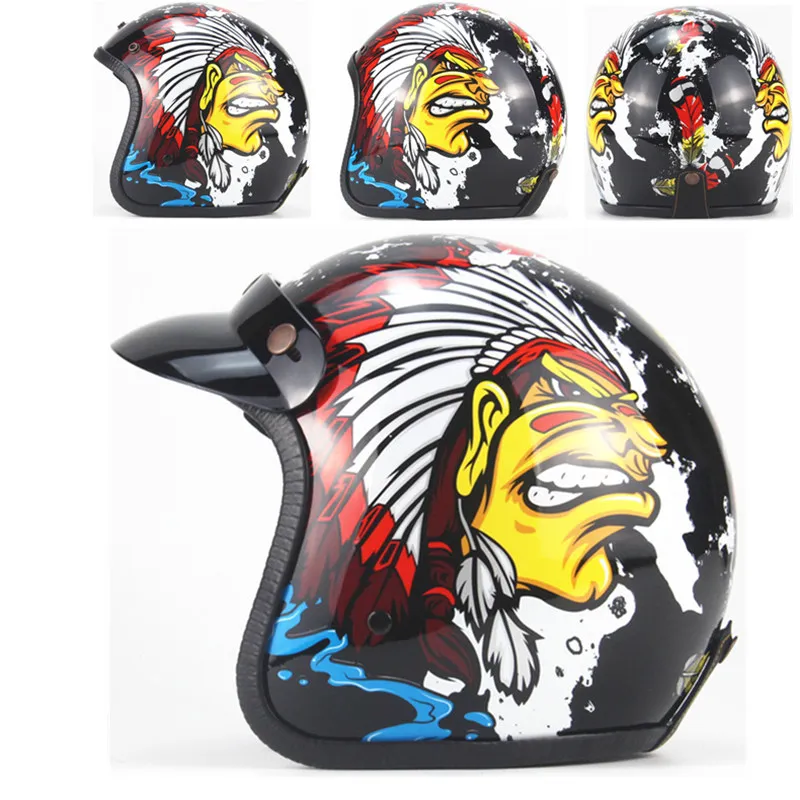 3/4 шлемы moto rcycle с открытым лицом винтажные Ретро-шлемы Чоппер мотошлем rcycle шлем с Закрытая маска - Цвет: YDA black