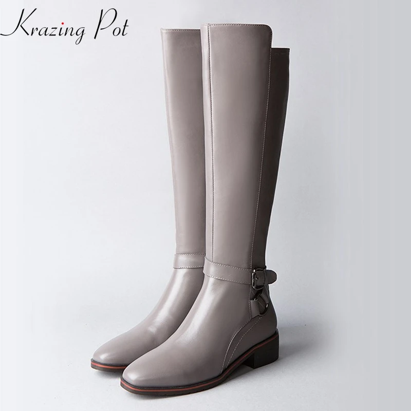

Krazing Pot 2019 genuine leather metal buckle fasteners round toe med heel western uniform Equestrian boots thigh-high boots L13