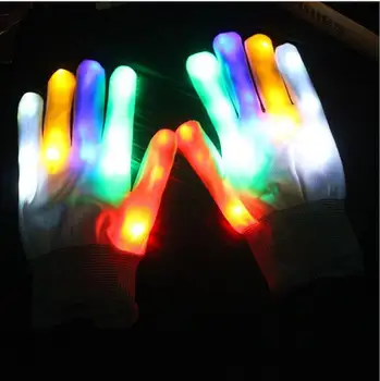 

Free shipping 7Modes Magic white glove Rainbow Flash Fingertip LED Gloves Unisex Light Up Glow Stick Gloves Mittens Hot