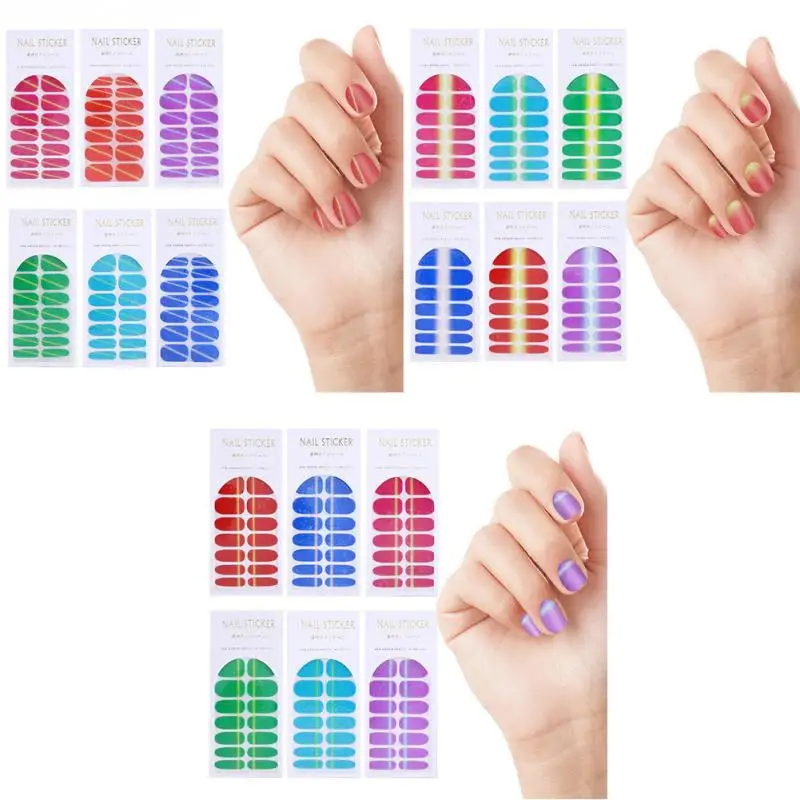 6 Sheets/Set Full Nail Sticker Glittery Waterproof Self Adhesive Nail Art Decal Tools Nail Art
