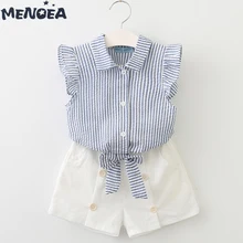Menoea Girls Clothing Sets New 2020 Summer Fashion Girl Suits Clothes Sleeveless Stripe T-Shirt+Shorts 2Pcs Kids Clothing Sets korean girl fashion summer letter printed kids petal sleeves t shirt shorts suits pretty girl clothes