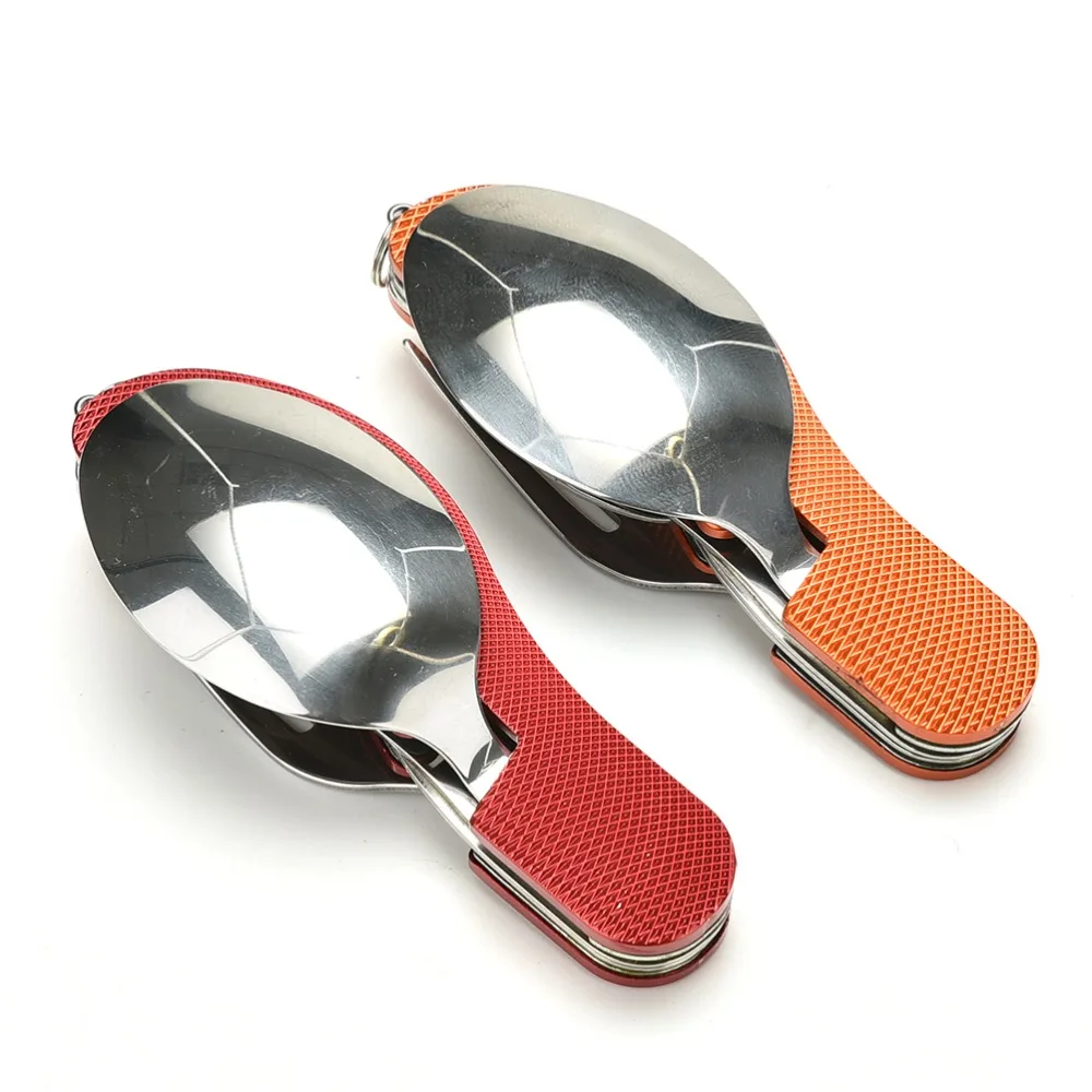 1 uniunid 3in1 portátil Multi bolsillo plegable cuchillo tenedor cuchara Camping senderismo Exterior Herramientas cubertería rojo oro colores al por mayor