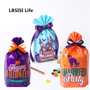

LBSISI Life 100pcs Halloween Candy Bags Biscuits Snack Baking Packing Gift Cookie Plastic Flat Self-stand Bag DIY Decoration