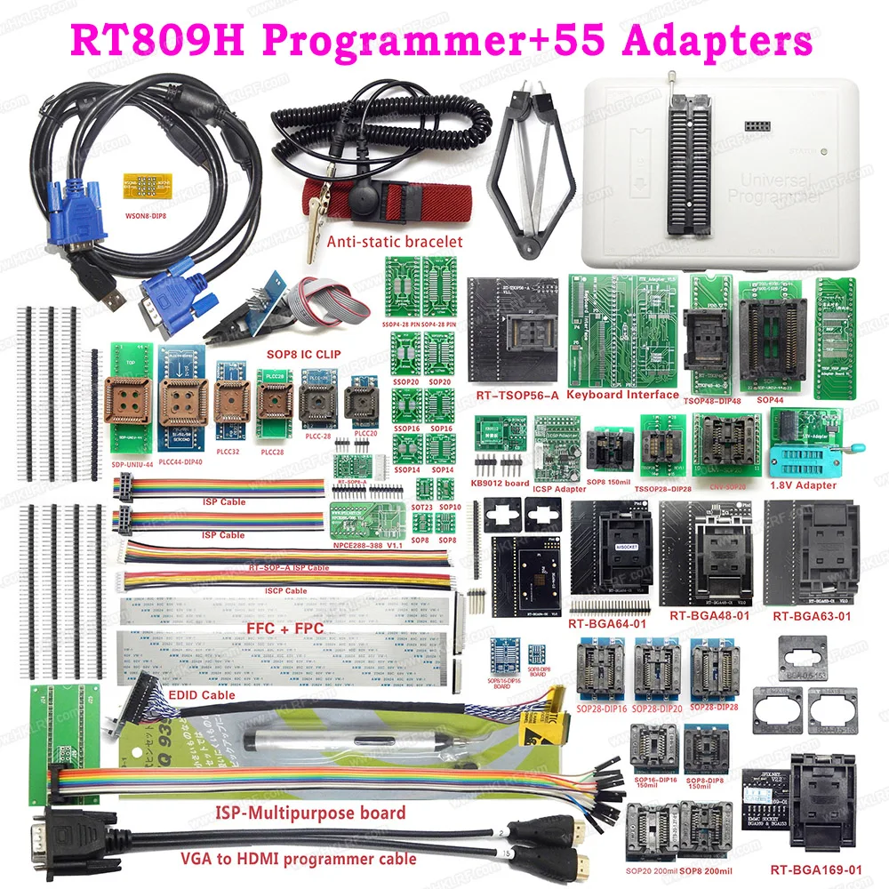 RT809HEMMC Nand FLASH Универсальный USB программатор + 55 предметов все адаптеры лучше чем