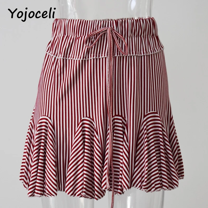 Yojoceli полосатая плиссированная мини-юбка женская пляжная юбка в стиле бохо