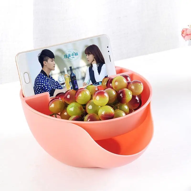 

Lazy Creative Double Layer Plastic Dry Fruit Food Containers Melon Seed Nut Bowl Candy Snack Storage Box With Phone Stand